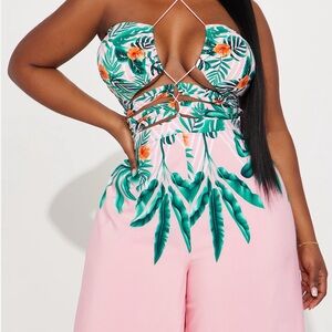 Sexy Tropical Print Pink Jumpsuit NWT orig $79.99